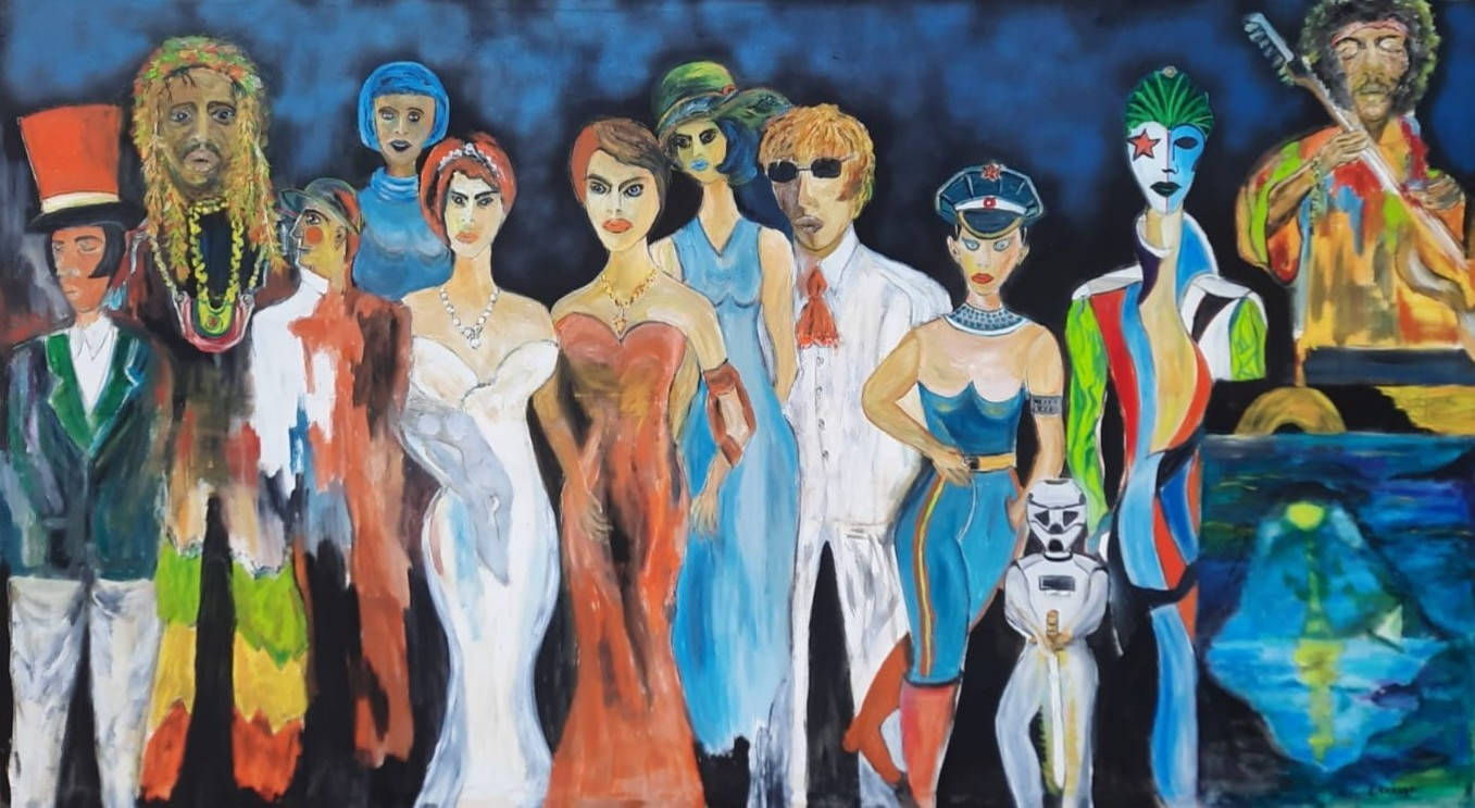 Menschen in der Nacht, Öl auf Leinwand, 269cm x 149cm